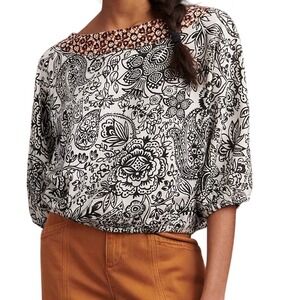 Anthropologie Womens S Black White Floral Paisley Samia Dolman Sleeve Sweatshirt